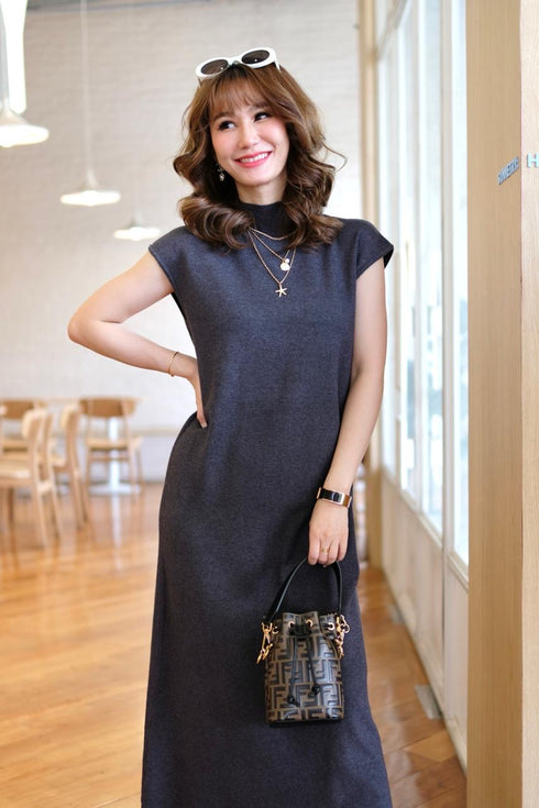 High Neck Sleeveless Long Knitted Casual Dresses
